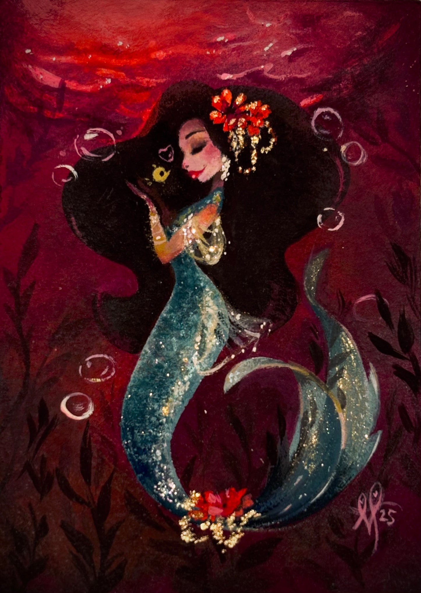 LNY 2025 mini mermie gouache painting
