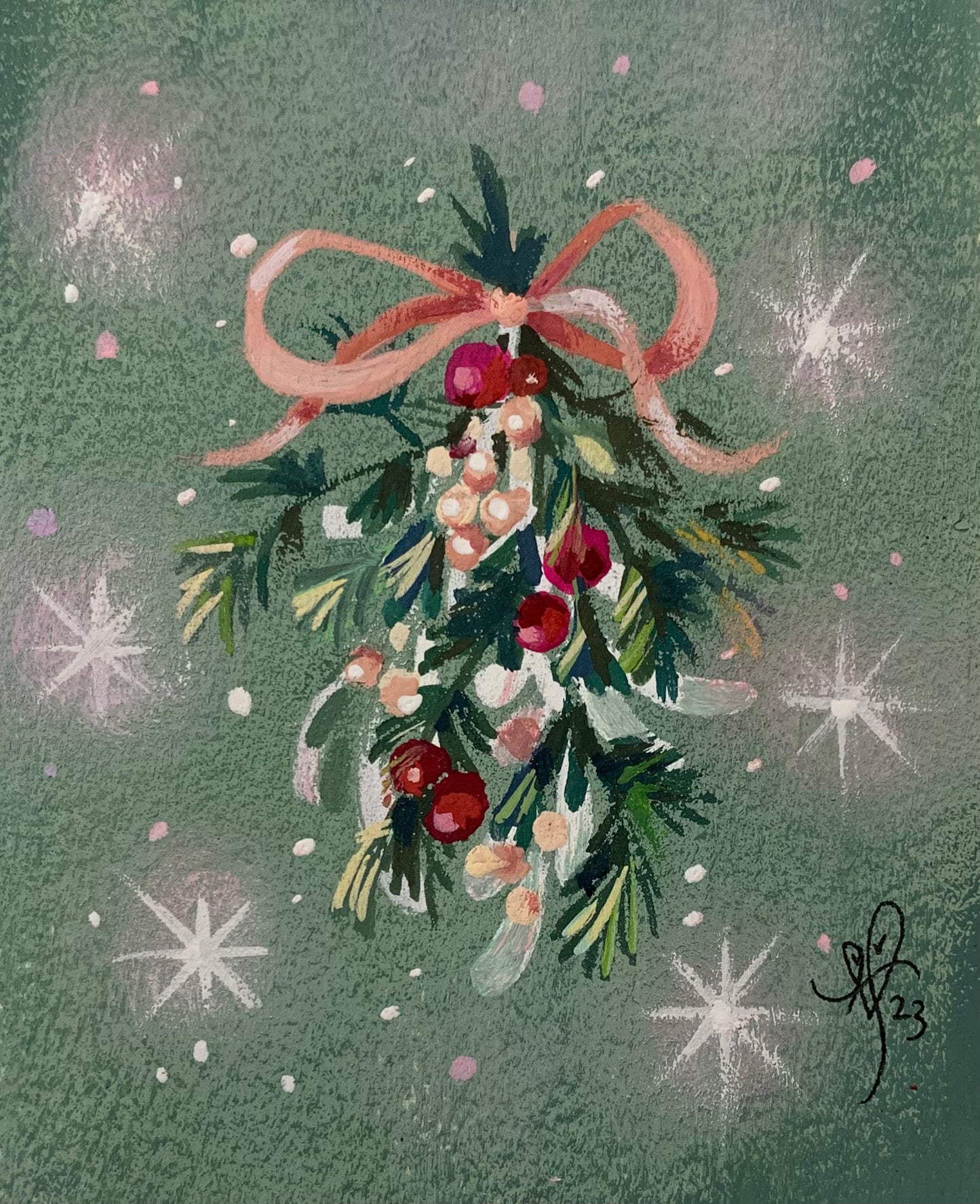 Pink Mistletoe mini art print
