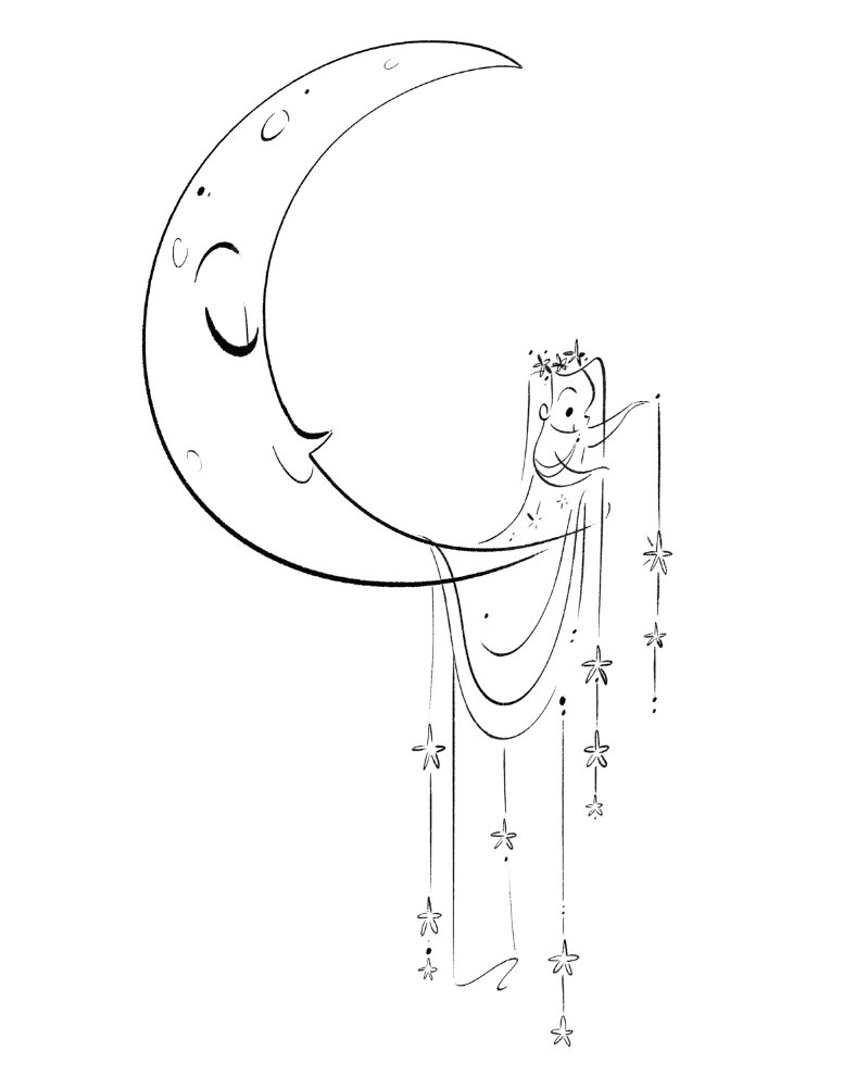 Moon and Stars ink pen fine art print